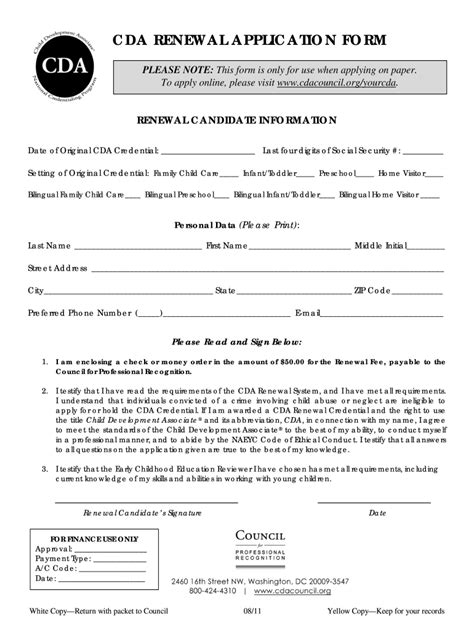 cda downloadable forms|CDA RENEWAL APPLICATION FORM.